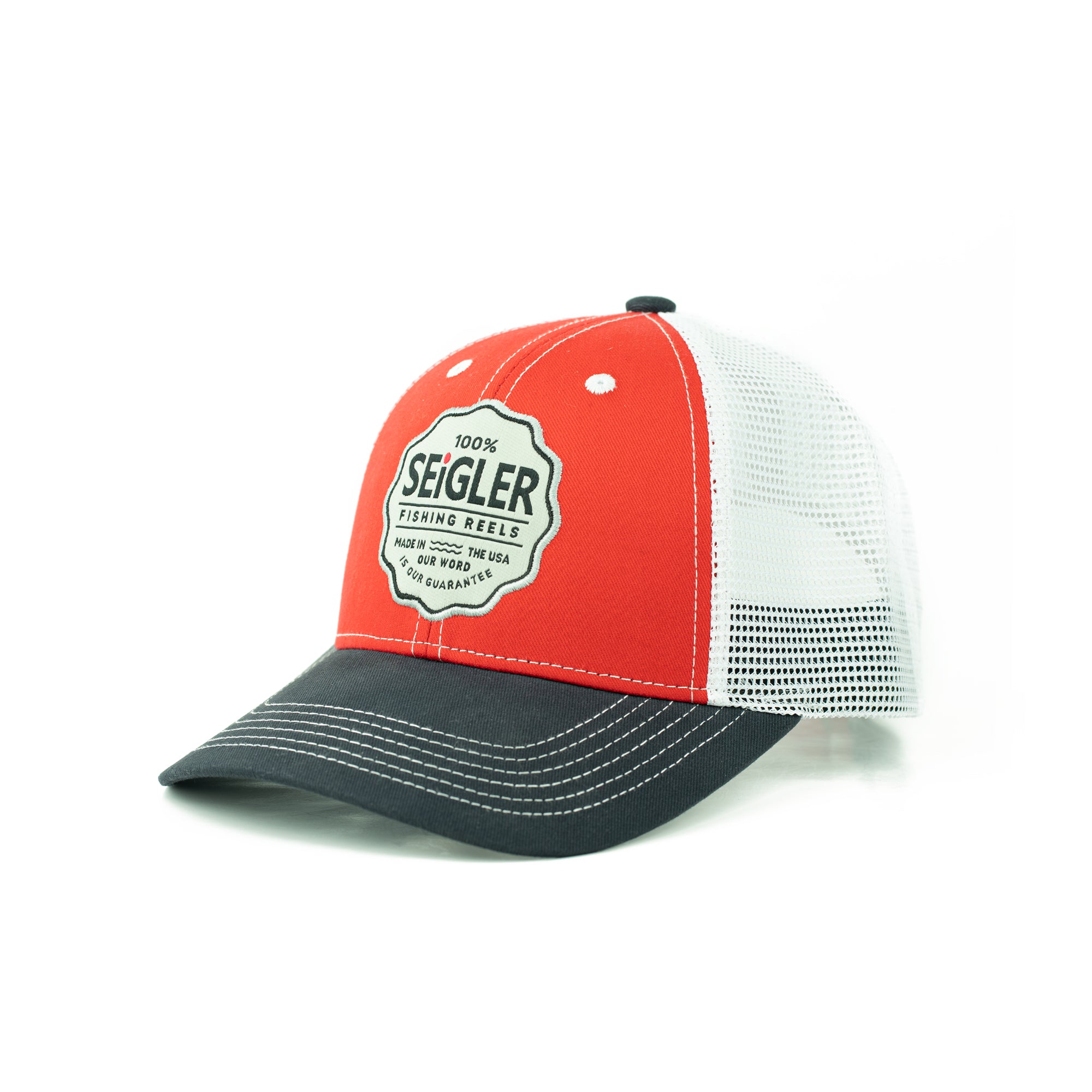 SEiGLER Trucker Hat - White, Reels Blue | Fishing SEiGLER & Red